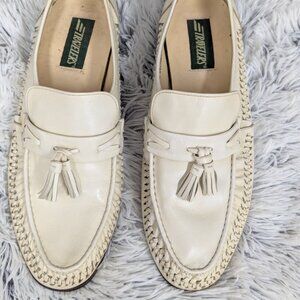 Vintage Travelers Leather Loafers Tassels Shoes Size 10 D Light Taupe Creme